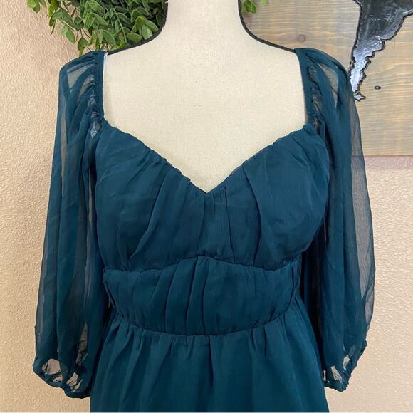 NWOT Lulus Vivacious Arrival Emerald Chiffon Balloon Sleeve Mini Dress - Picture 12 of 12